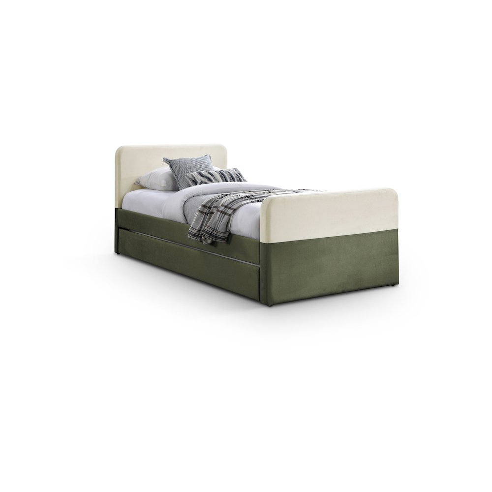 Ivy Olive & Cream Velvet Twin Trundle/Storage Bed