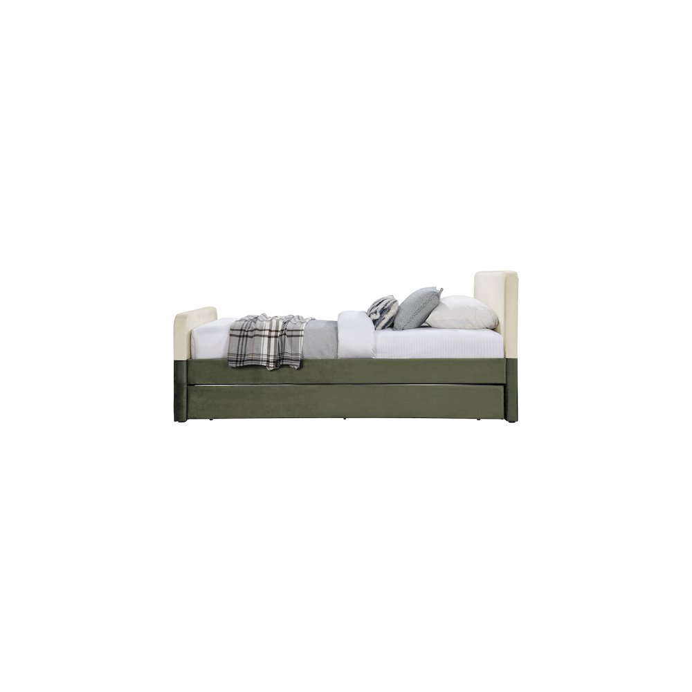 Ivy Olive & Cream Velvet Twin Trundle/Storage Bed