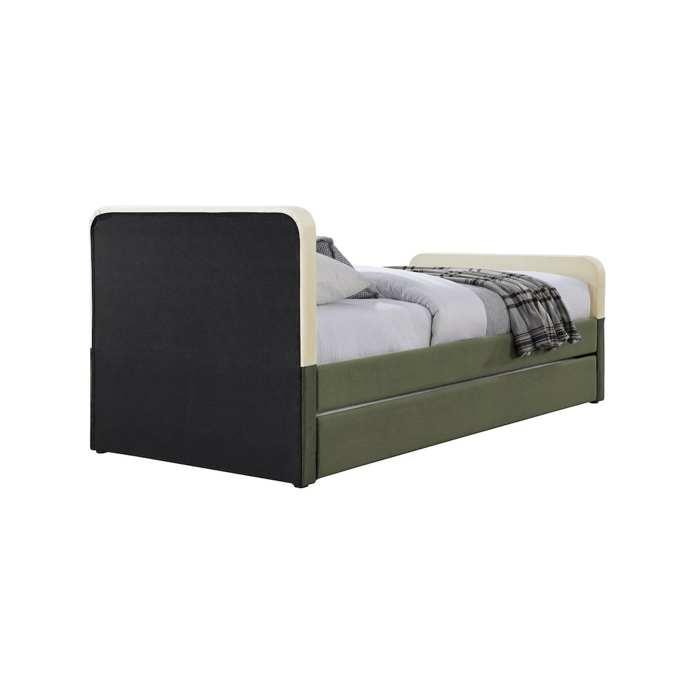 Ivy Olive & Cream Velvet Twin Trundle/Storage Bed