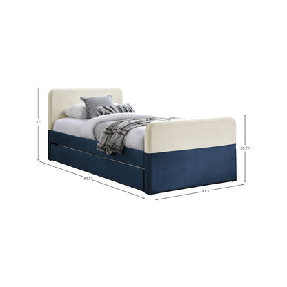 Ivy Navy & Cream Velvet Twin Trundle/Storage Bed