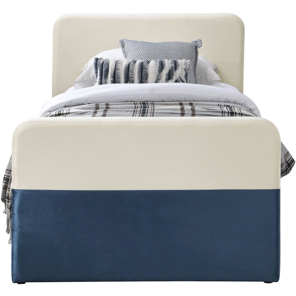 Ivy Navy & Cream Velvet Twin Trundle/Storage Bed