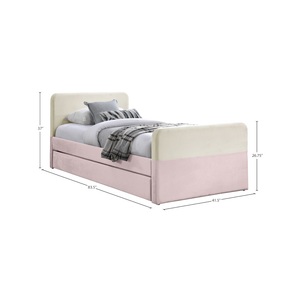 Ivy Pink & Cream Velvet Twin Trundle/Storage Bed