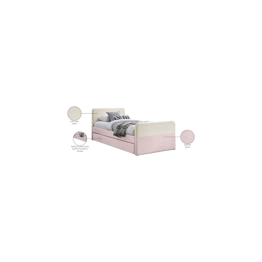 Ivy Pink & Cream Velvet Twin Trundle/Storage Bed