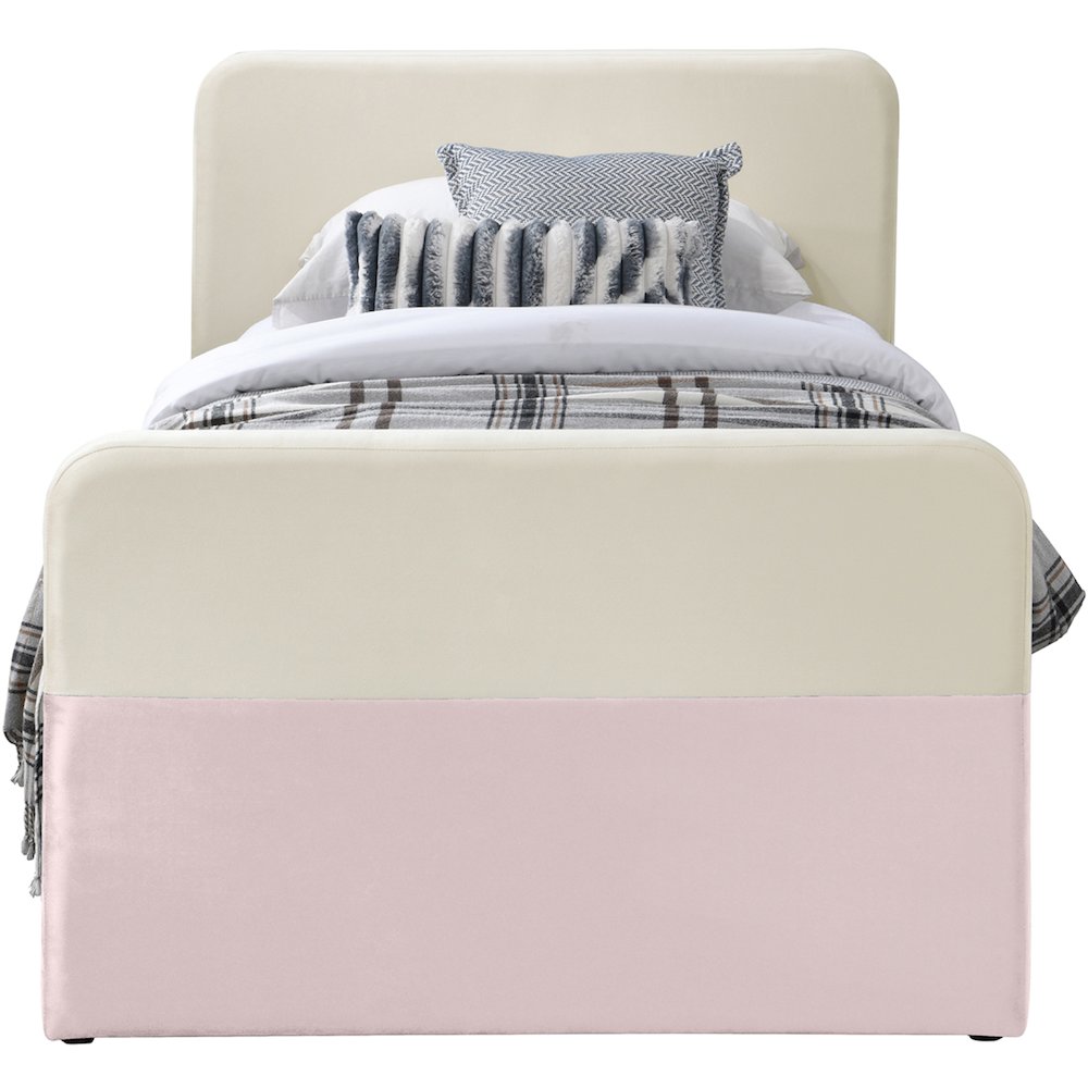 Ivy Pink & Cream Velvet Twin Trundle/Storage Bed
