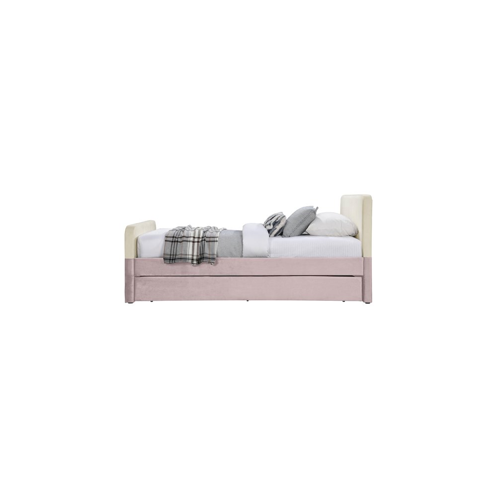 Ivy Pink & Cream Velvet Twin Trundle/Storage Bed
