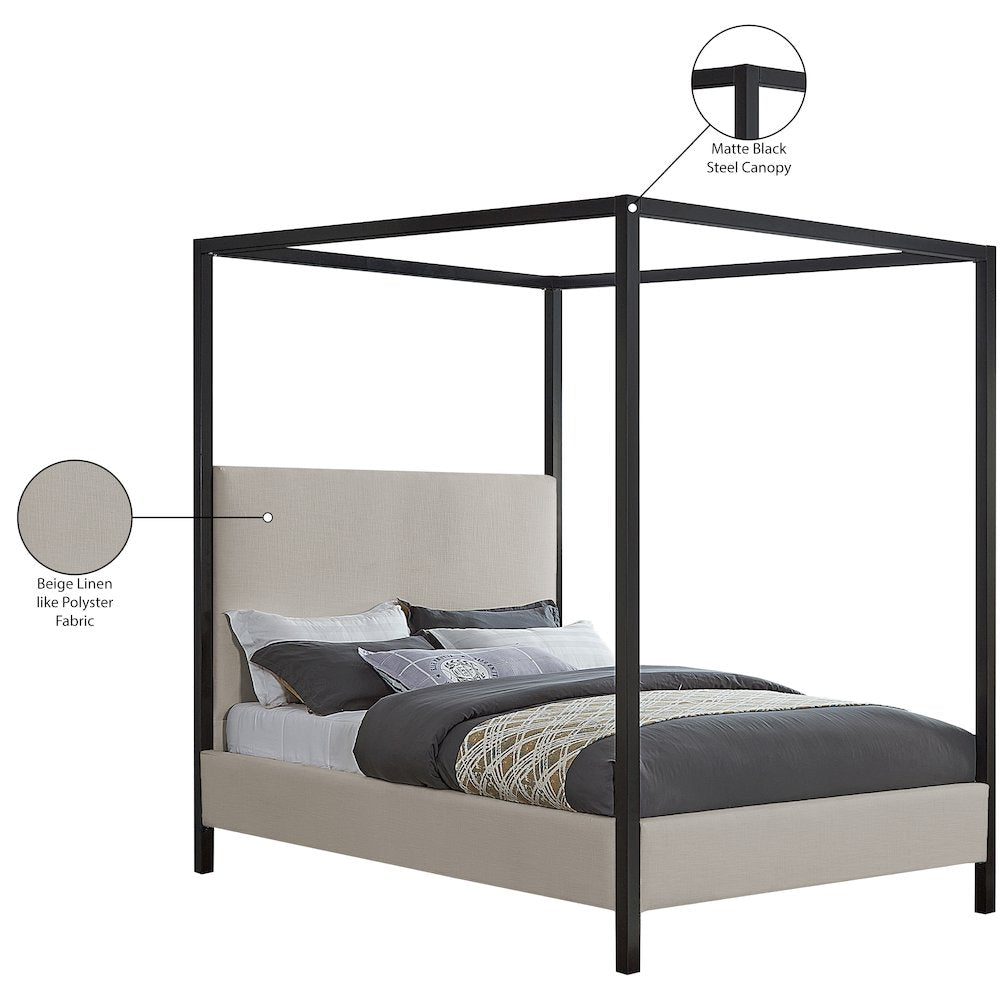 James Beige Linen Textured Fabric King Bed