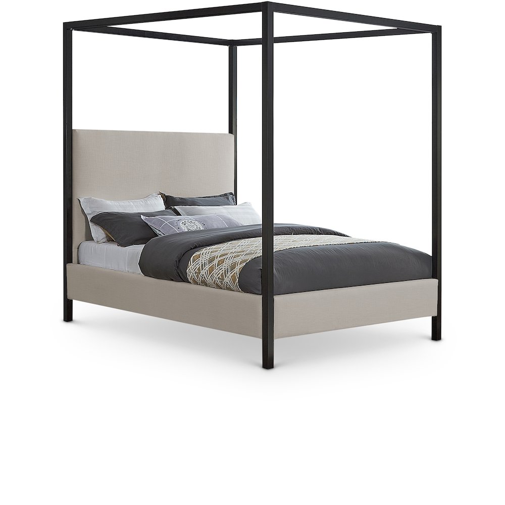 James Beige Linen Textured Fabric King Bed