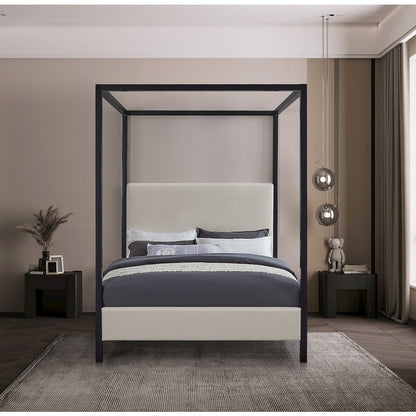James Beige Linen Textured Fabric King Bed