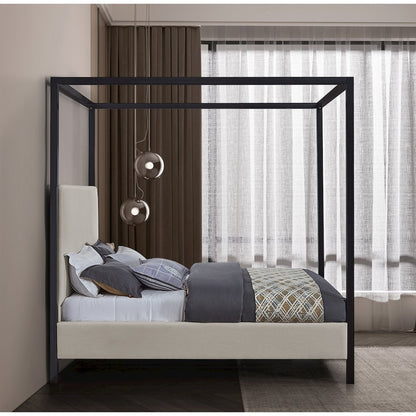 James Beige Linen Textured Fabric King Bed