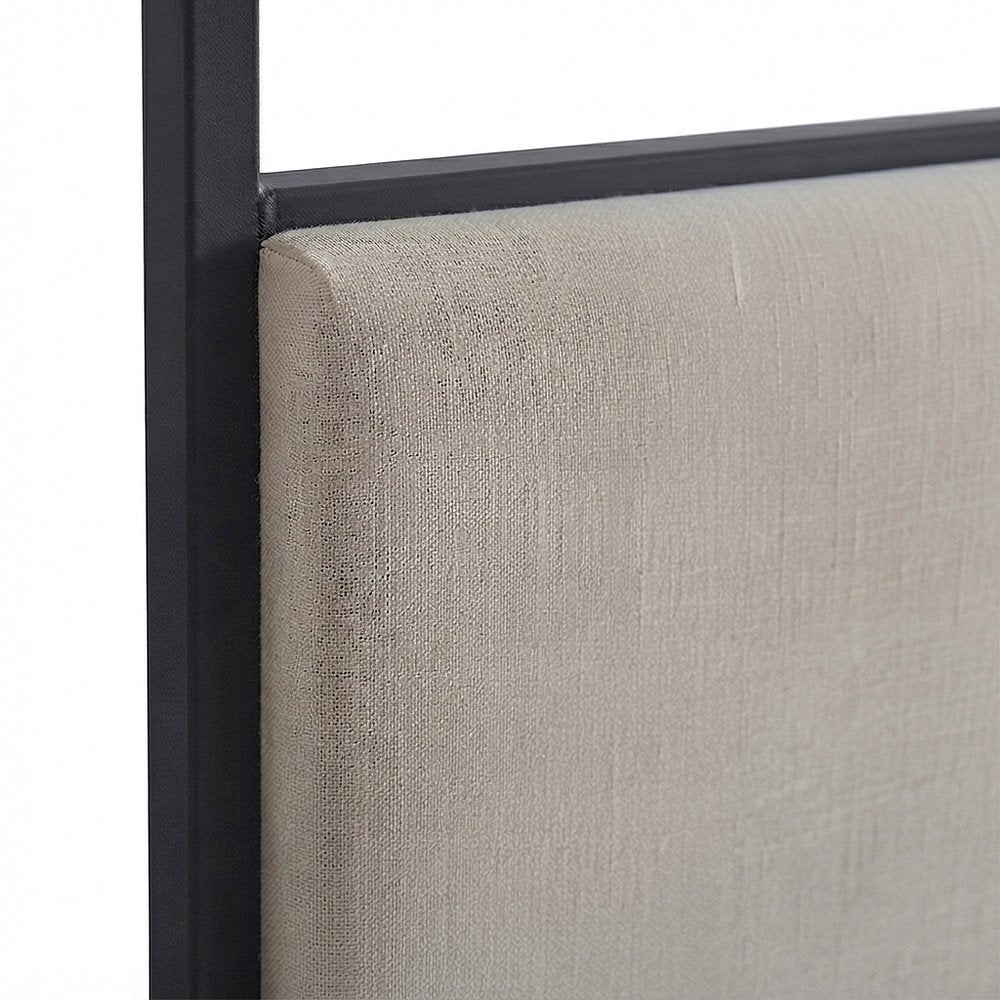 Canopy King Platform Bed Frame with Headboard, Beige Linen Textured Fabric