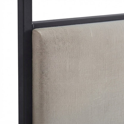 Canopy King Platform Bed Frame with Headboard, Beige Linen Textured Fabric