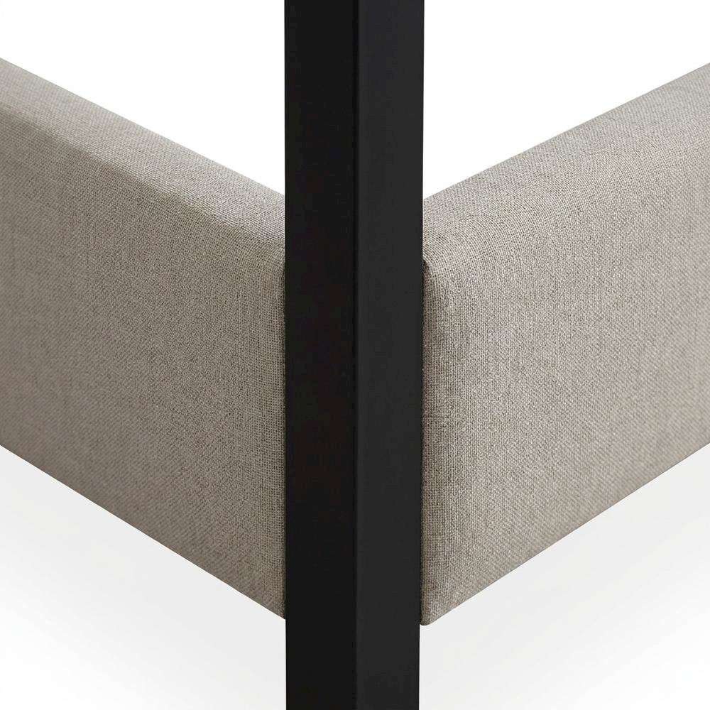 Canopy King Platform Bed Frame with Headboard, Beige Linen Textured Fabric