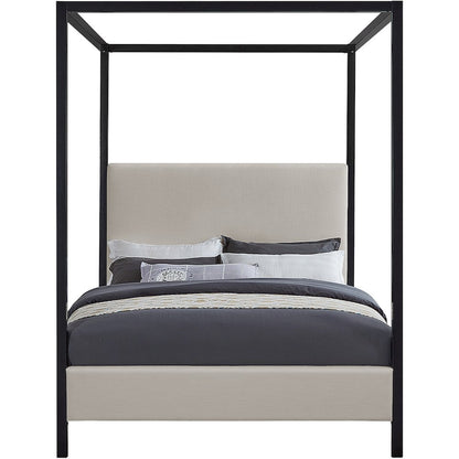 James Beige Linen Textured Fabric Queen Bed