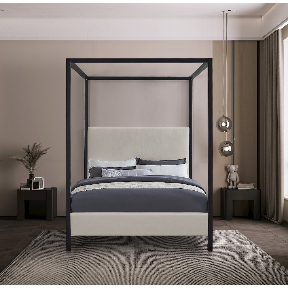 James Beige Linen Textured Fabric Queen Bed