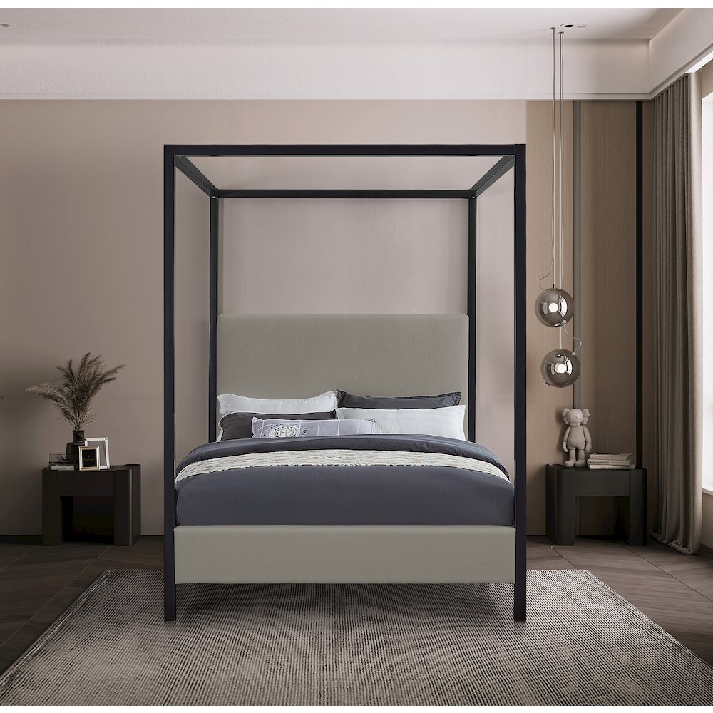 James Grey Linen Textured Fabric Full Bed
