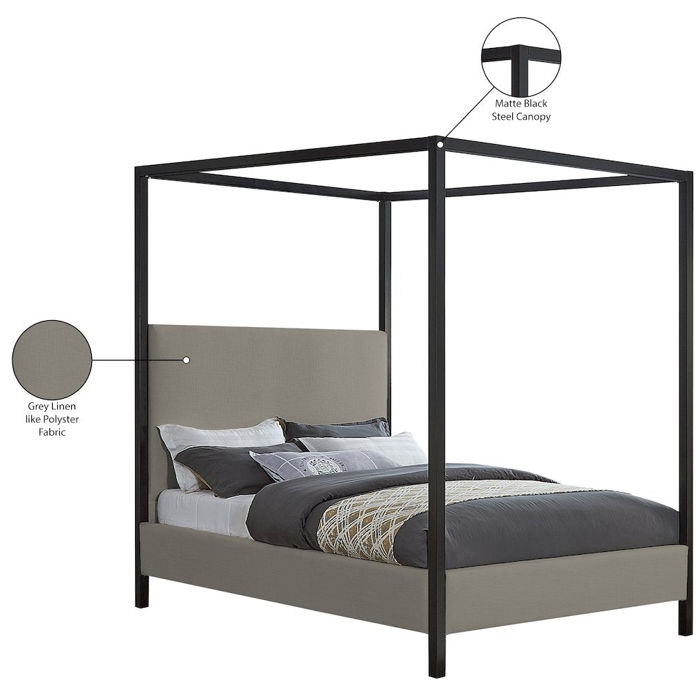 James Grey Linen Textured Fabric King Bed