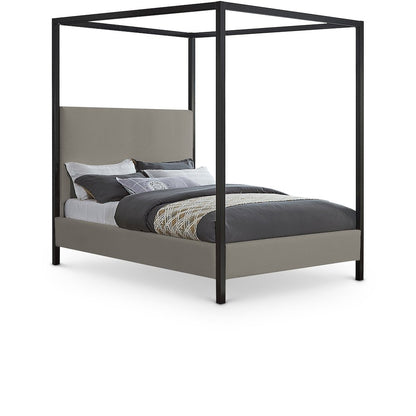 James Grey Linen Textured Fabric King Bed