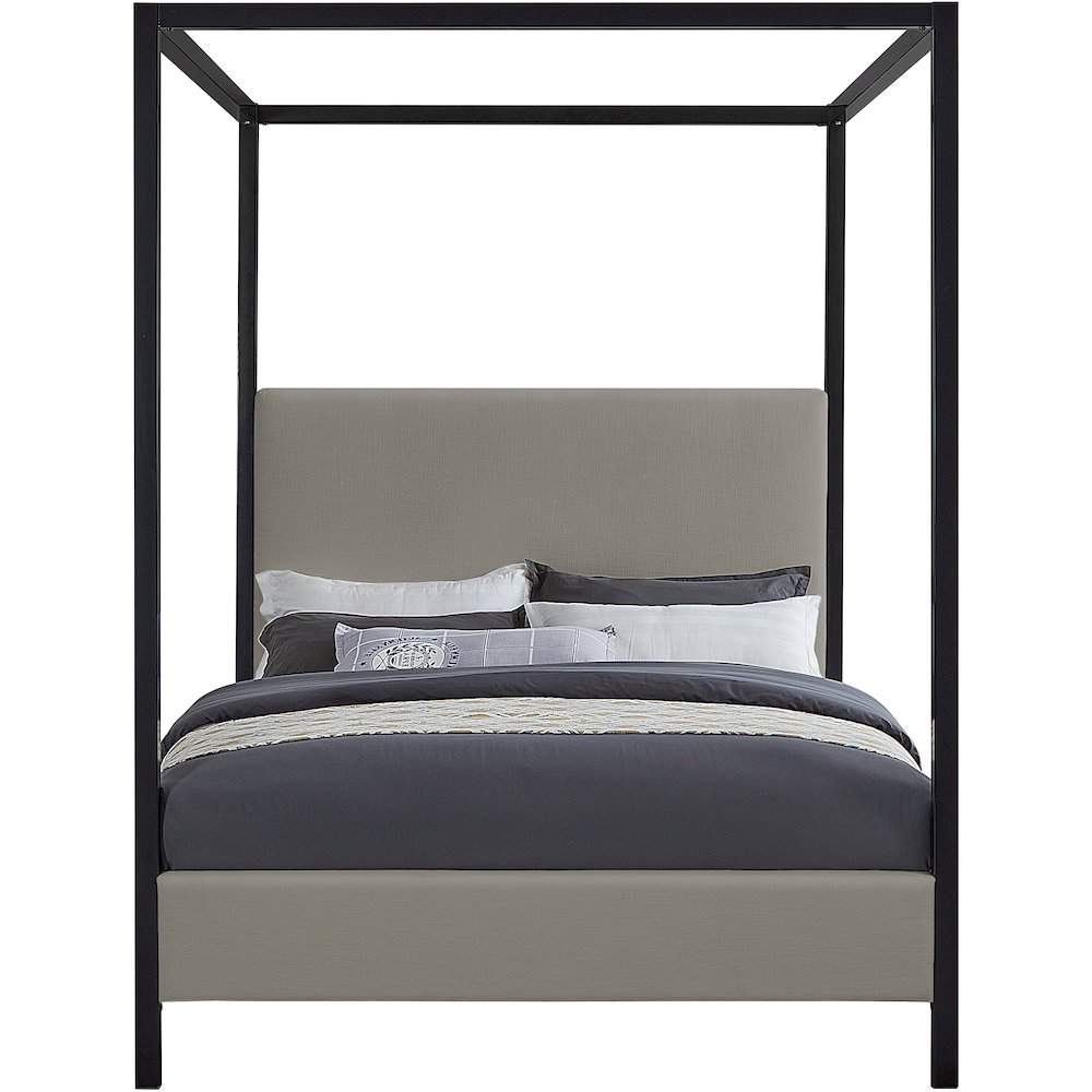 James Grey Linen Textured Fabric King Bed