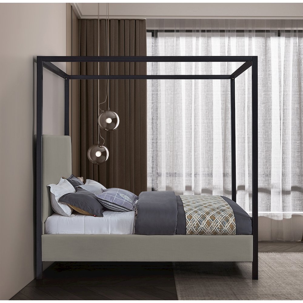 James Grey Linen Textured Fabric King Bed
