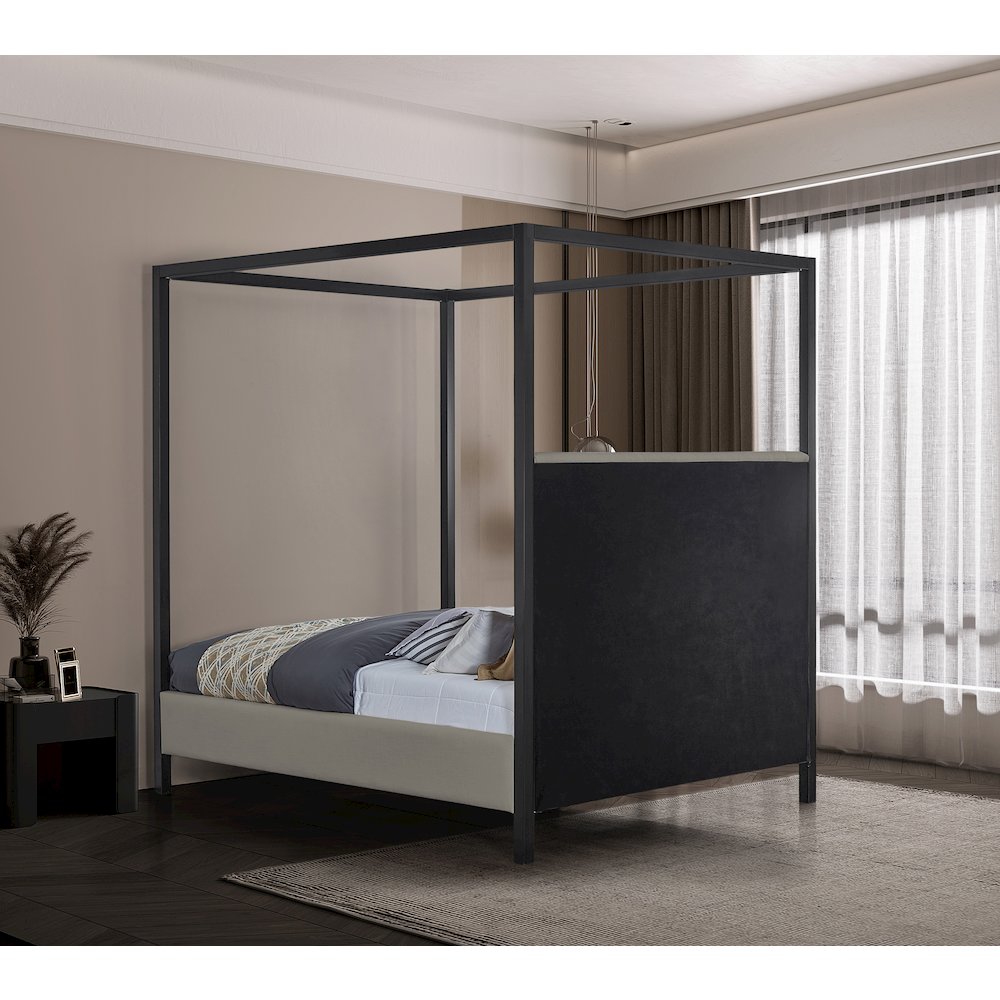 James Grey Linen Textured Fabric King Bed