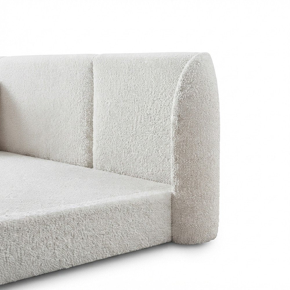 Boucle Wingback King Platform Bed Frame and Solid Wood Legs, Cream Boucle Fabric