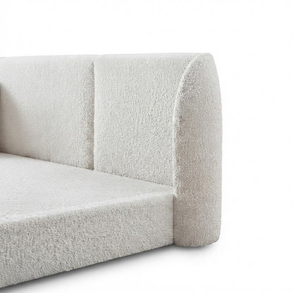 Boucle Wingback King Platform Bed Frame and Solid Wood Legs, Cream Boucle Fabric