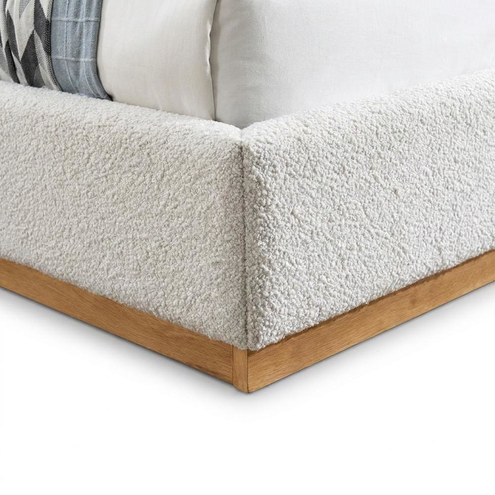 Boucle Wingback King Platform Bed Frame and Solid Wood Legs, Cream Boucle Fabric