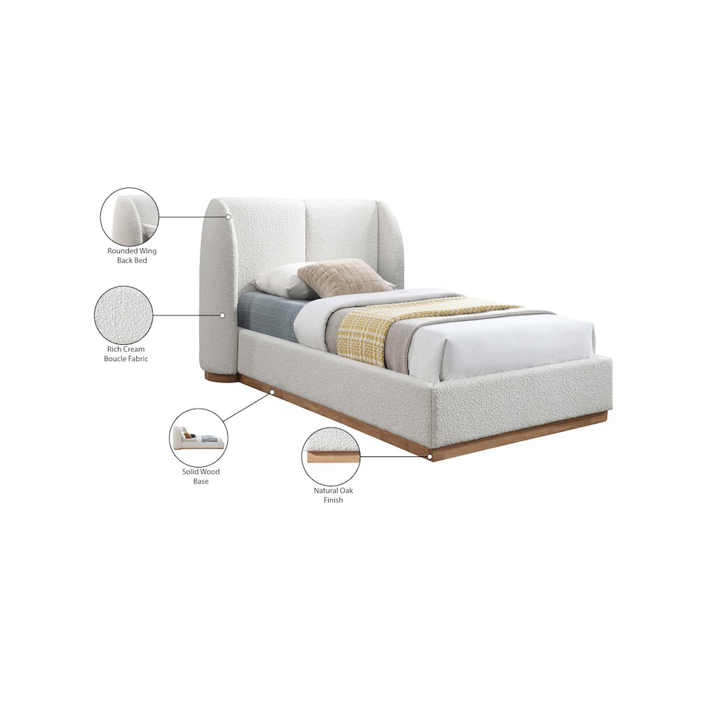 Jardin Cream Boucle Fabric Twin Bed