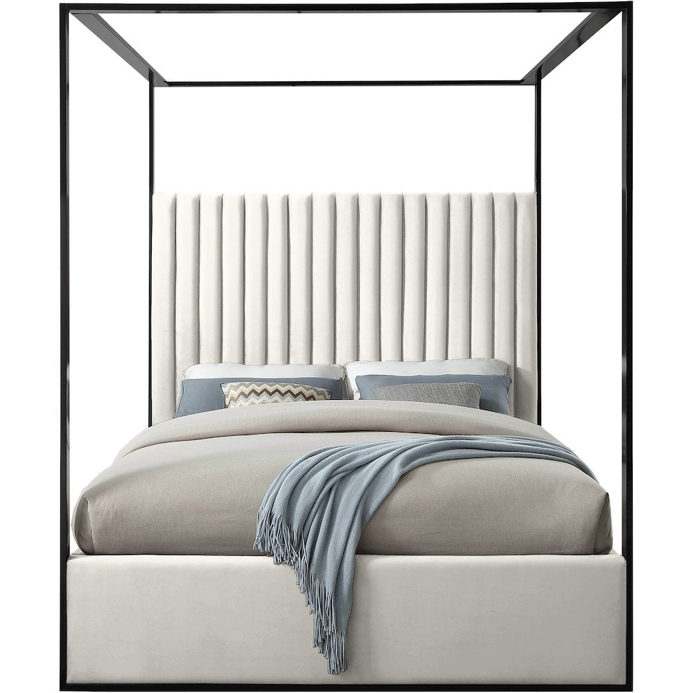 Jax Cream Velvet Queen Bed