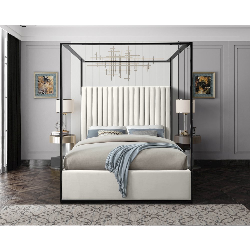 Jax Cream Velvet Queen Bed