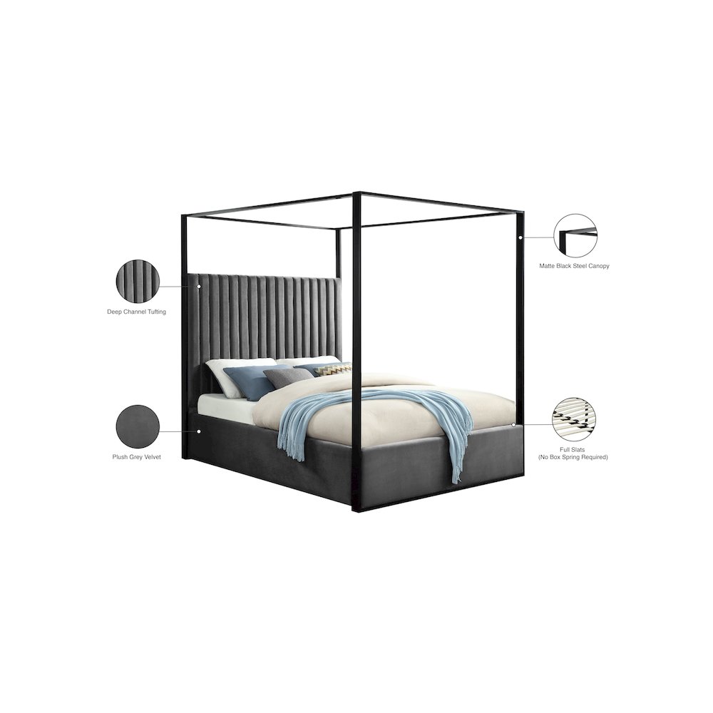 Jax Grey Velvet Queen Bed