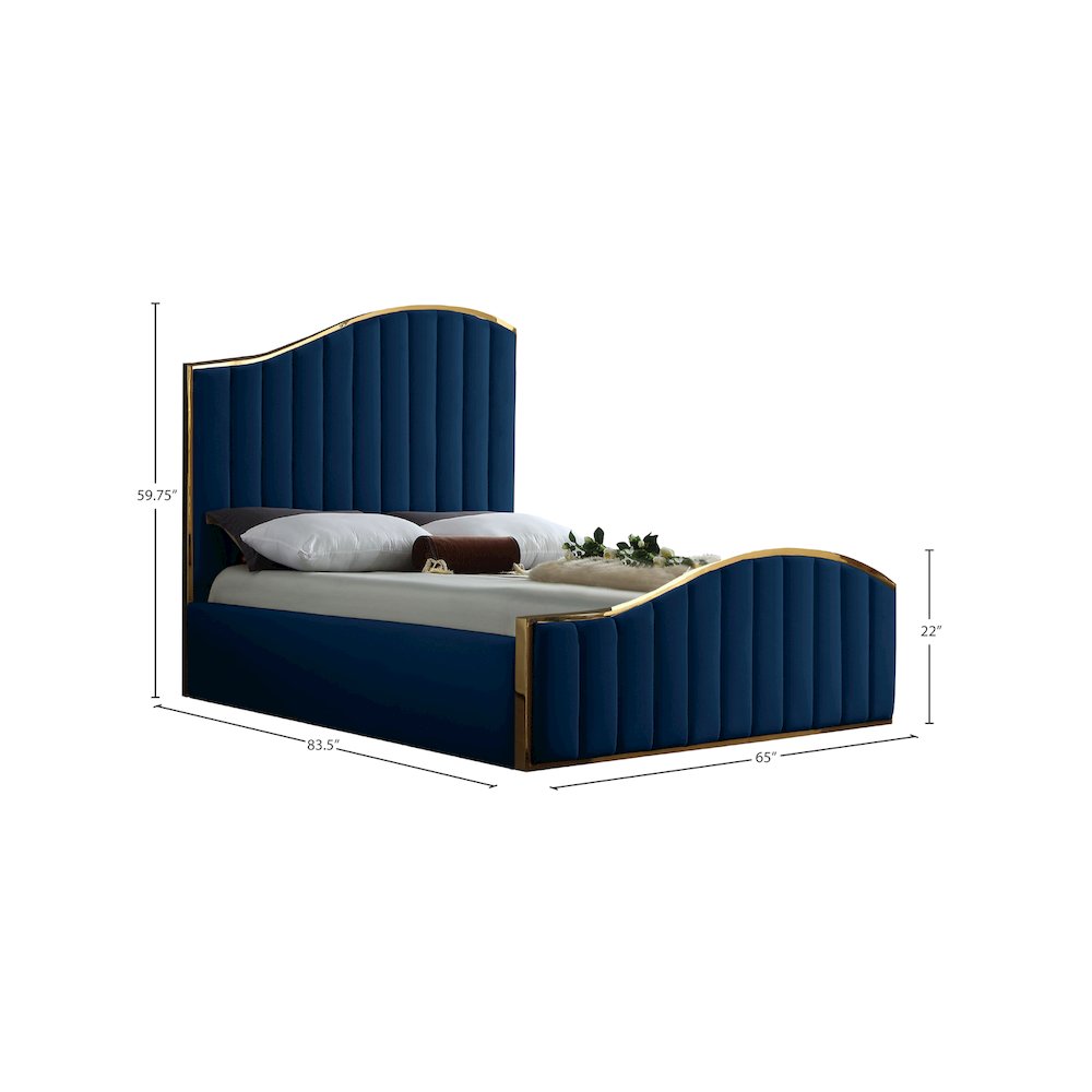 Jolie Navy Velvet Queen Bed