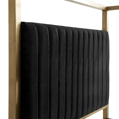 Velvet Upholstered Platform Bed Frame with Canopy Headboard, Black Velvet, King