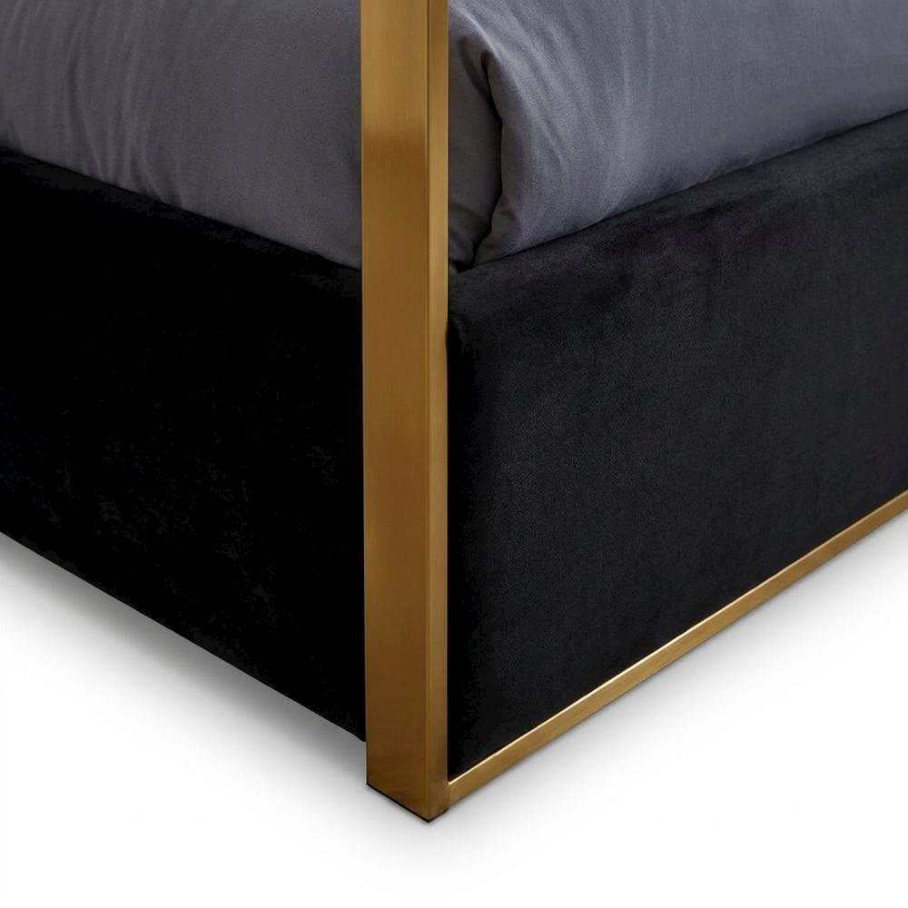 Velvet Upholstered Platform Bed Frame with Canopy Headboard, Black Velvet, King