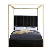 Velvet Upholstered Platform Bed Frame with Canopy Headboard, Black Velvet, King