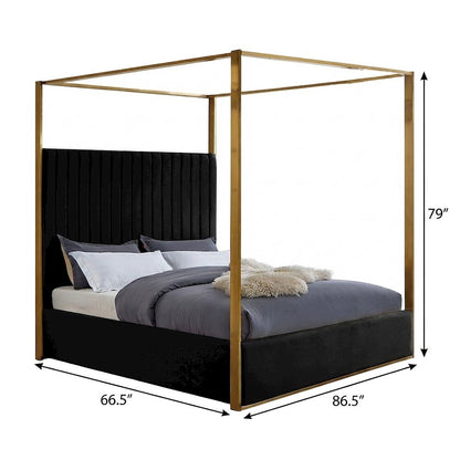 Velvet Upholstered Platform Bed Frame with Canopy Headboard, Black Velvet, Queen