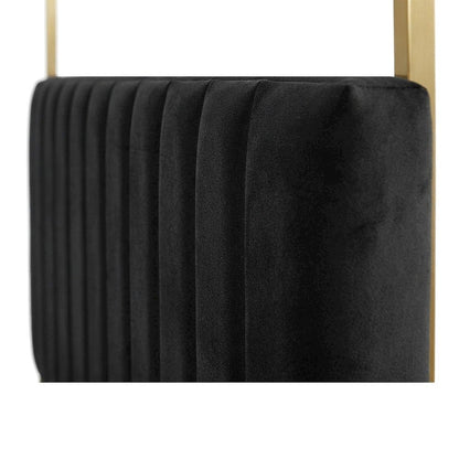 Velvet Upholstered Platform Bed Frame with Canopy Headboard, Black Velvet, Queen