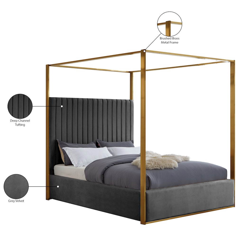 Jones Grey Velvet Queen Bed