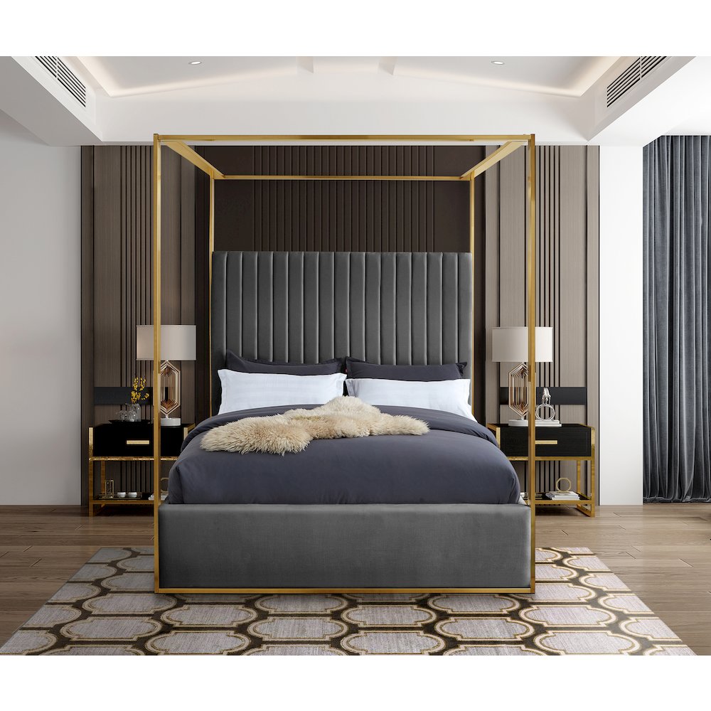 Jones Grey Velvet Queen Bed