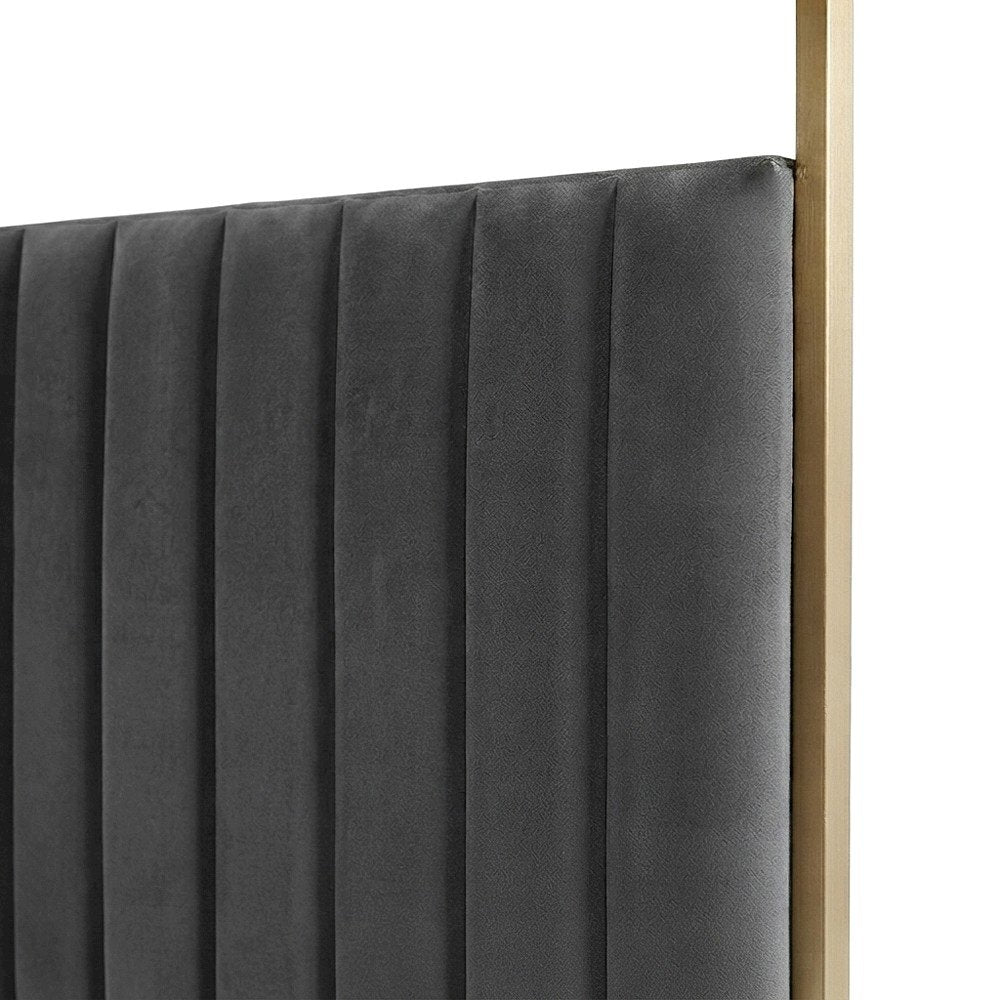 Velvet Upholstered Platform Bed Frame with Canopy Headboard, Grey Velvet, Queen