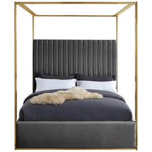 Velvet Upholstered Platform Bed Frame with Canopy Headboard, Grey Velvet, Queen