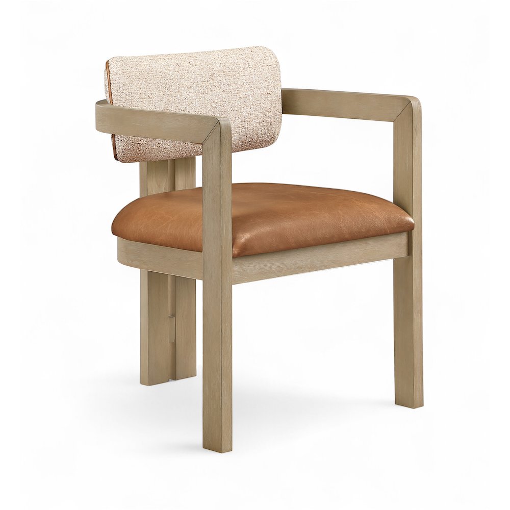 Ravina Cognac Vegan Leather and Linen Fabric Upholstered Dining Chair, Set of 2