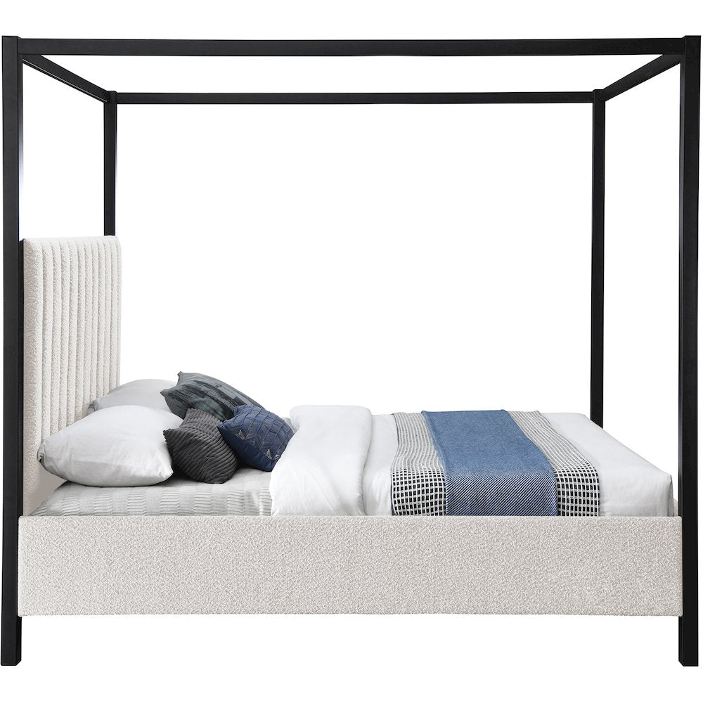 Kelly Cream Boucle Fabric Queen Bed