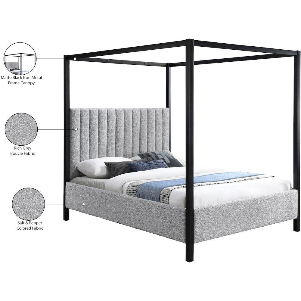 Kelly Grey Boucle Fabric King Bed