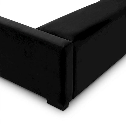 Velvet Platform Bed Frame with Wingback Tufted Headboard, King, Black Velvet
