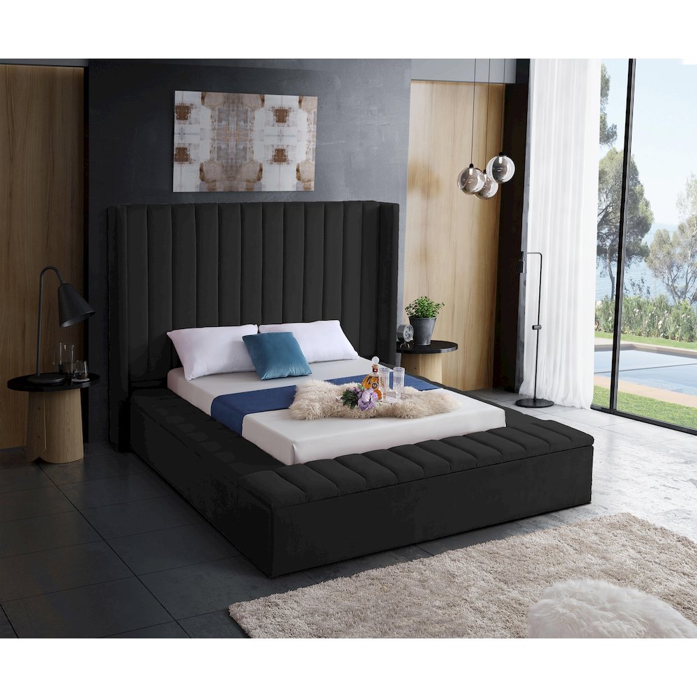 Kiki Black Velvet Queen Bed
