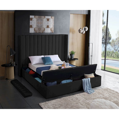 Kiki Black Velvet Queen Bed