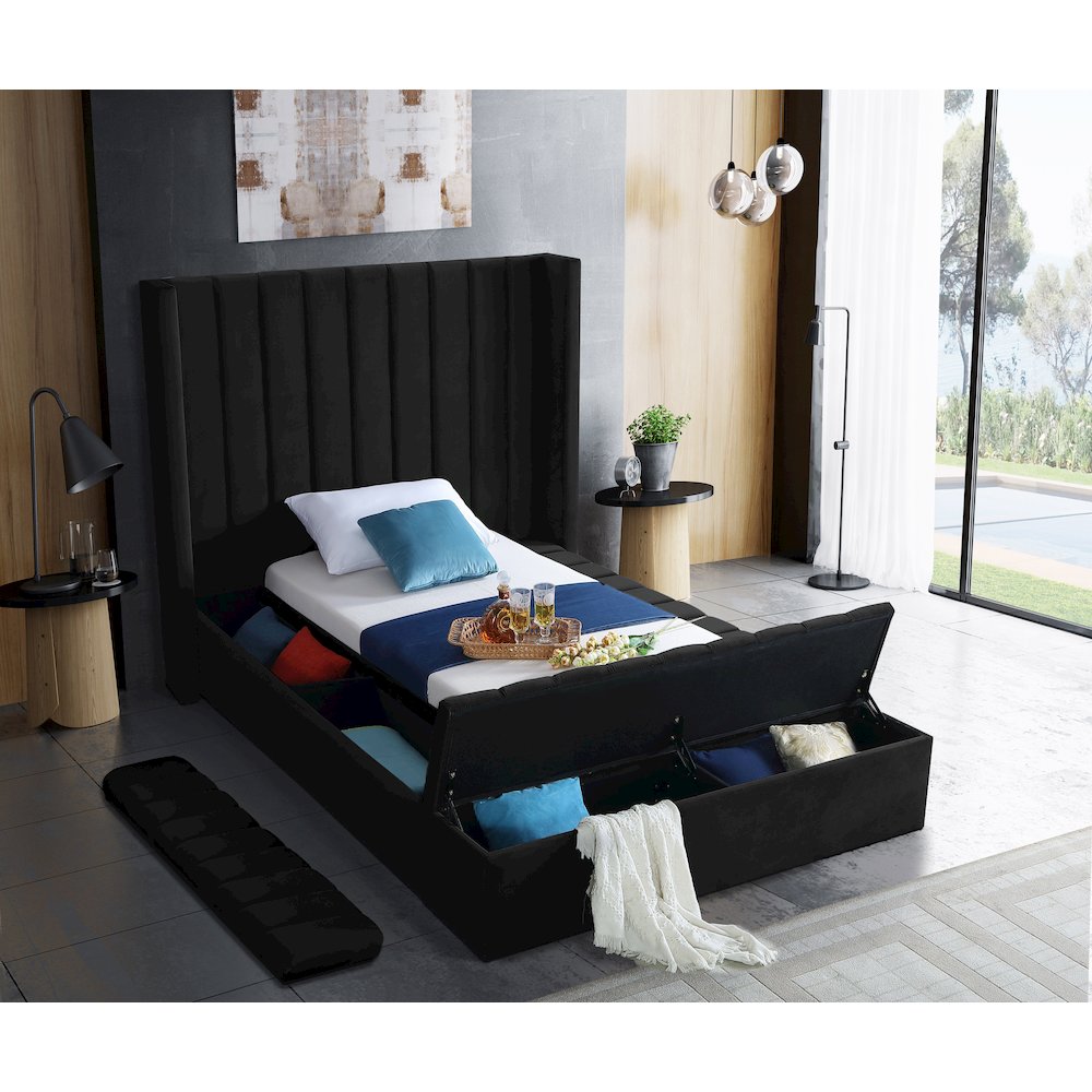 Kiki Black Velvet Twin Bed