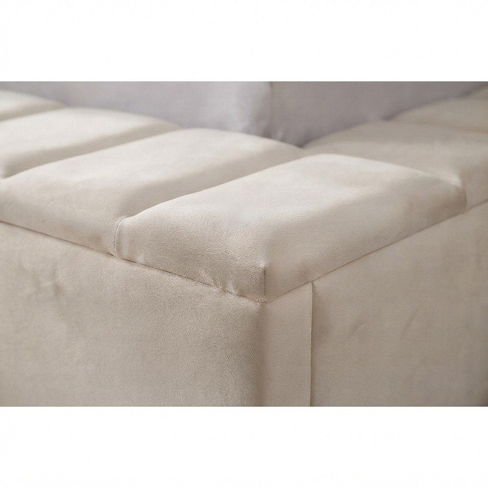 Velvet King Platform Bed Frame with Tufted Wingback Headboard, Cream Velvet