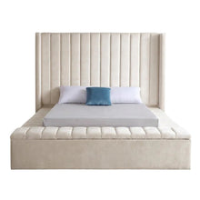 Velvet King Platform Bed Frame with Tufted Wingback Headboard, Cream Velvet